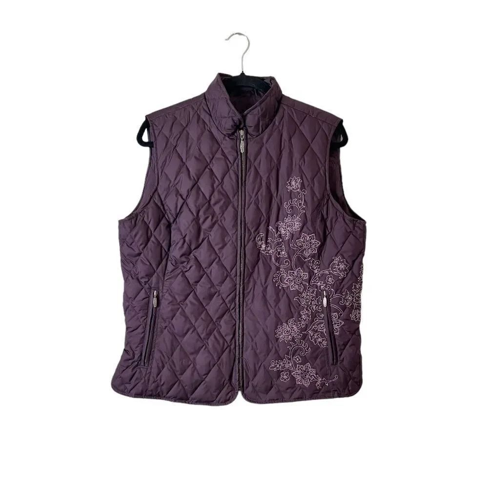 Eddie Bauer woman’s premium Goose Down quilted Embroidered zip up Vest Large